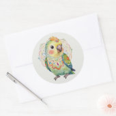 Sticker Rond Decorative Folk‑Art Parrot Illustration  (Enveloppe)