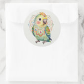 Sticker Rond Decorative Folk‑Art Parrot Illustration  (Sac)