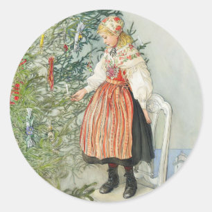 Sticker Rond Décorer l'arbre de Noël - Carl Larsson