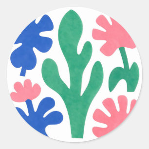 Sticker Rond Découpages Floraux Audacieux de Style Matisse