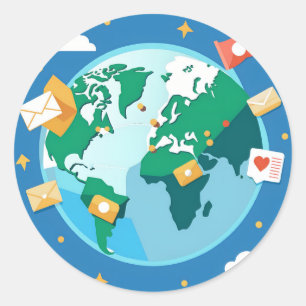 Sticker Rond Découvrez la carte du monde avec cartes postales e