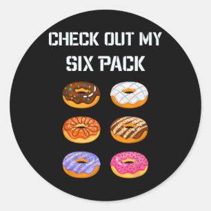 Sticker Rond Découvrez Mon Pack Six Donut Gym Humour Tee Funny