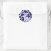 Sticker Rond Dedham Blue Rabbit, Classic Blue & White Design (Sac)