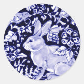 Sticker Rond Dedham Blue Rabbit, Classic Blue & White Design (Devant)