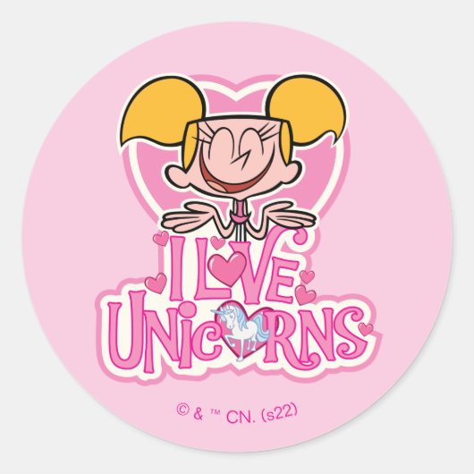 Sticker Rond Dee Dee - I Love Unicorns (Devant)