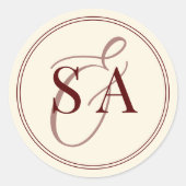Sticker Rond Deep Burgundy Ivory Monogram Old Money Wedding  (Devant)