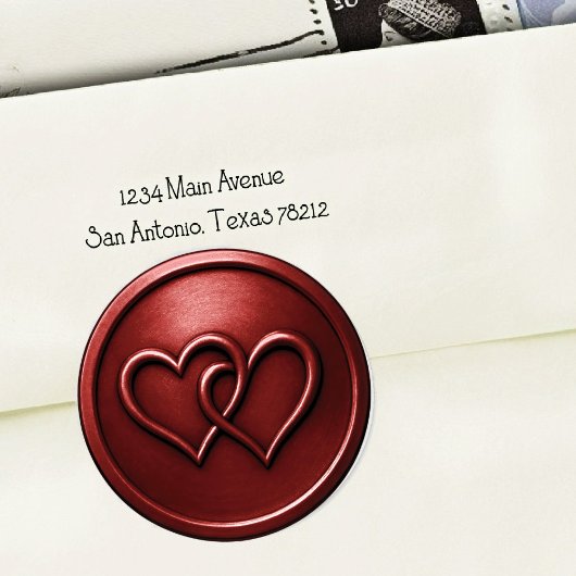 Sticker Rond Deep Red Two Hearts Intertwined Wedding