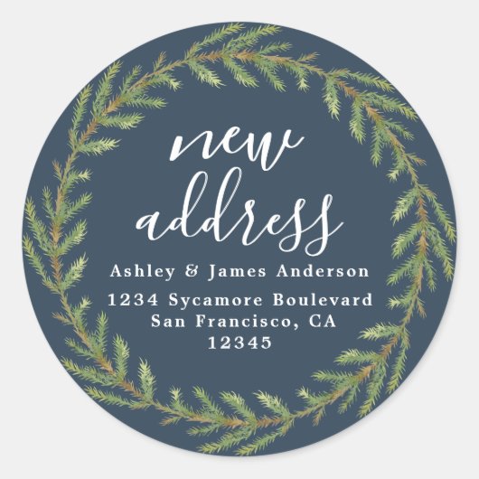 Sticker Rond Deep Teal Christmas Greenery New Address (Devant)