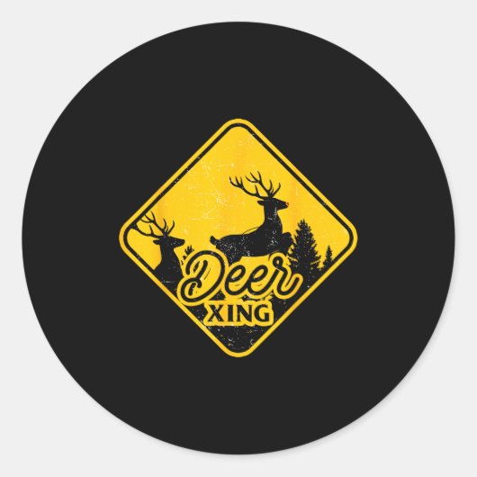 Sticker Rond Deer Crossing Sign Christmas Xing Reindeer Funny M (Devant)