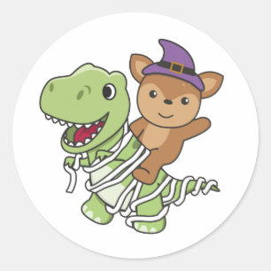 Sticker Rond Deer Happy Halloween T-rex costume maman