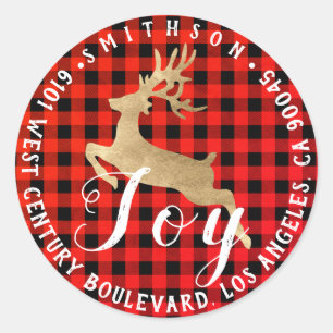 Sticker Rond Deer Joy Red Gold Christmas Retour RSVP Buffalo