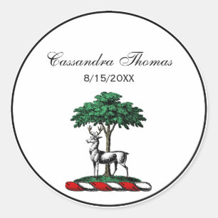 Sticker Rond Deer Stag par arbre Heraldic Crest Emblem