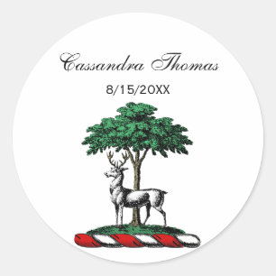 Sticker Rond Deer Stag par arbre Heraldic Crest Emblem