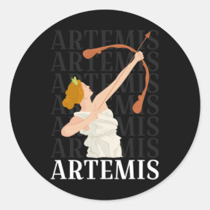 Sticker Rond Déesse Artémis De La Chasse Et Mythe Grec De La Lu