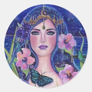 Sticker Rond Déesse de Gaia avec colibris par Renee Lavoie