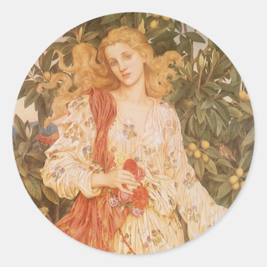 Sticker Rond Déesse des fleurs et des floraisons, Flora par Mor (Devant)