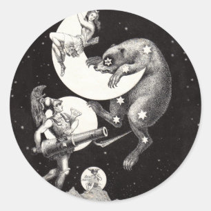 Sticker Rond Déesse lunaire céleste antique et ours Ursa Major