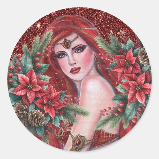 Sticker Rond déesse rouge de Noël (Devant)