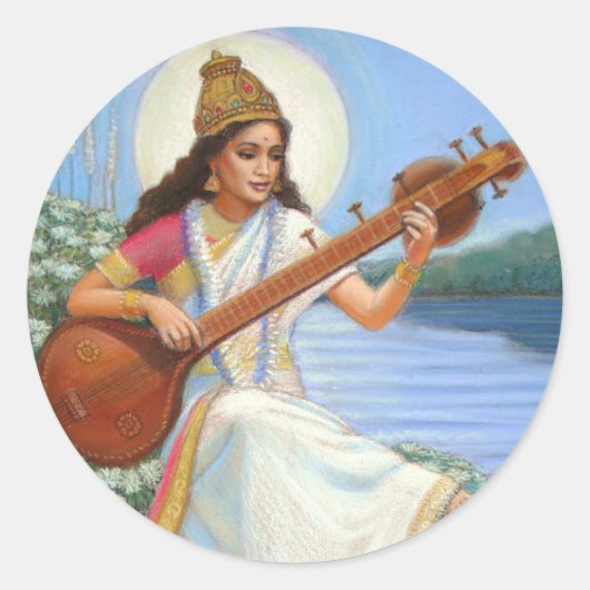 Sticker Rond Déesse Sarasvati (Devant)