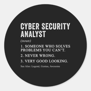 Sticker Rond Définition de l'analyste de la cybersécurité Hu