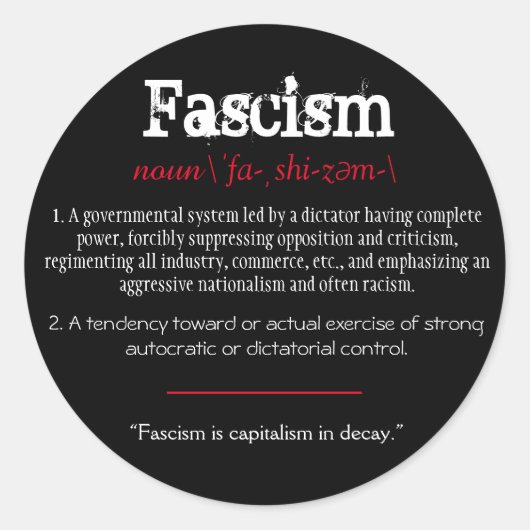 Sticker Rond Définition du fascisme Énoncé politique Rouge (Devant)