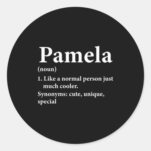 Sticker Rond Définition du nom Pamela Drôle D (Devant)