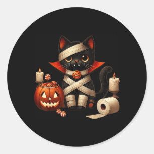 Sticker Rond Déguisement de chat noir drôle de Dracula pour Hal