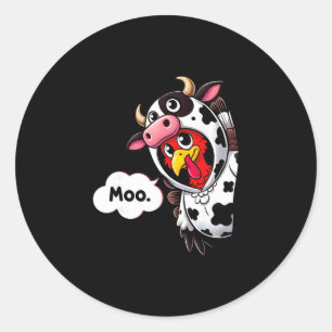 Sticker Rond Déguisement de dinde de vache Moo drôle Thanksgivi
