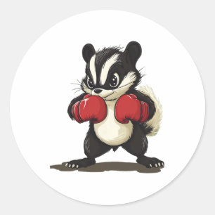 Sticker Rond Déguisement de mouffette drôle avec gants de boxe