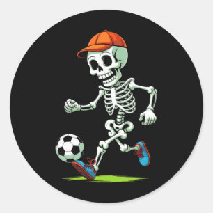 Sticker Rond Déguisement de soccer d'Halloween squelette drôle