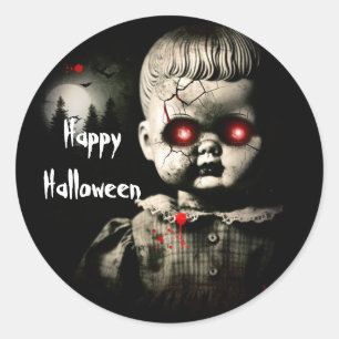 Sticker Rond Déguisement d'Halloween poupée creepy ensorcelée p