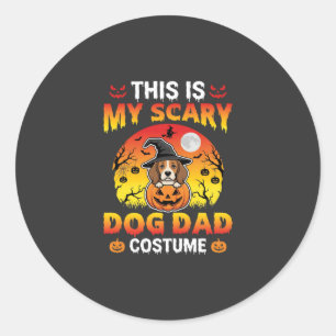 Sticker Rond Déguisement drôle de papa chien sorcière Beagle Ha