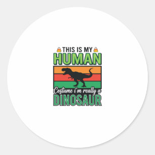 Sticker Rond Déguisement Humain Dinosaure Drôle Halloween