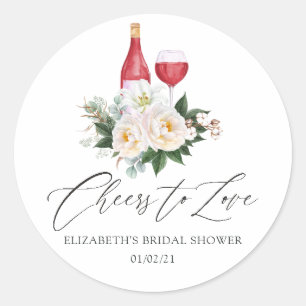 Sticker Rond Dégustation de vin floral blanc Shower de mariage