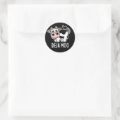 Sticker Rond Deja Moo Funny Cow Pun Dark BG (Sac)