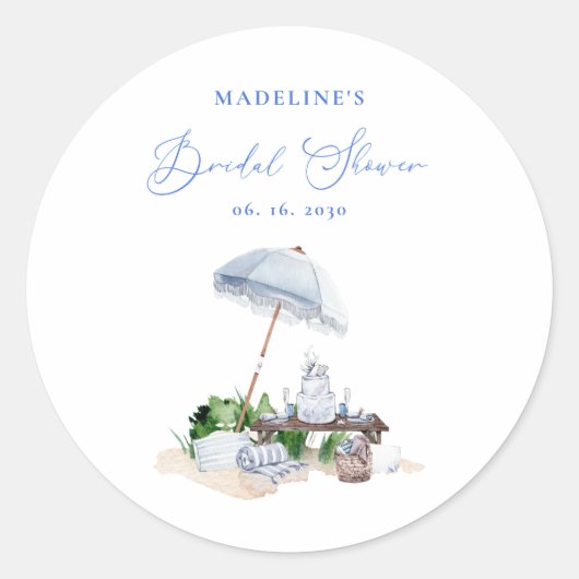 Sticker Rond Déjeuner de mariage élégant sur la plage côtière (Devant)