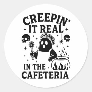 Sticker Rond Déjeuner Lady Halloween Creepin' It Real School Ca