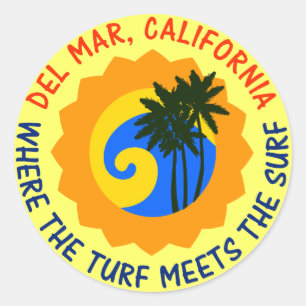 Sticker Rond Del Mar, Californie Où Le Turf Rencontre Le Surf