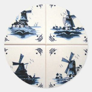 Sticker Rond delft blue