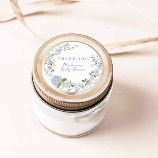 Sticker Rond Délicat Baby shower Floral Bleu