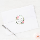 Sticker Rond Délicat Peony Typographie Chic Monogram Mariage (Enveloppe)