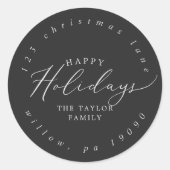 Sticker Rond Delicate Charcoal Holiday Circular Adresse de reto (Devant)