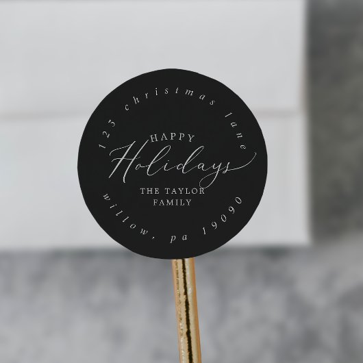 Sticker Rond Delicate Charcoal Holiday Circular Adresse de reto