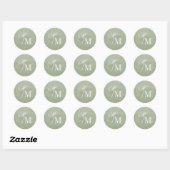 Sticker Rond Delicate Pastel Sage Green Monogram Wedding (Feuille)