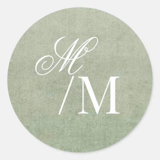 Sticker Rond Delicate Pastel Sage Green Monogram Wedding (Devant)