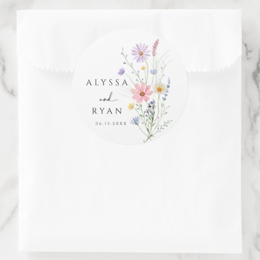 Sticker Rond Delicate Wildflower Meadow Wedding (Sac)