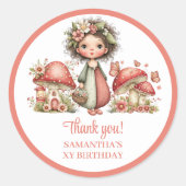 Sticker Rond Delightful Pink Fairy Floral Birthday Thank You  (Devant)