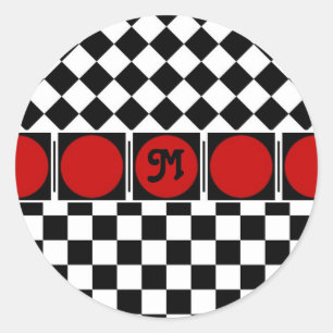 Sticker Rond Demi-carreau noir blanc