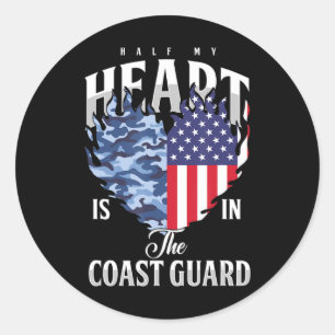 Sticker Rond Demi Mon Coeur En Garde Côtière USA Drapeau Marine
