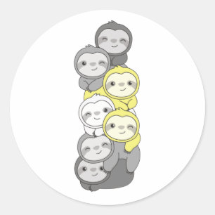 Sticker Rond Demigender Flag Pride Lgbtq mignonne Sloth Pile Cl